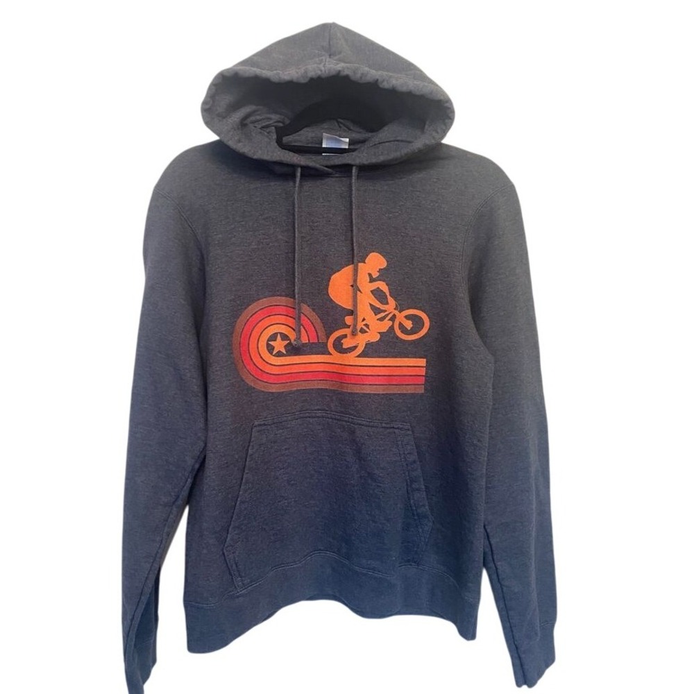 Port & Company Mens BMX Graphic Hoodie Charcoal Gray Retro Rainbow Size Small